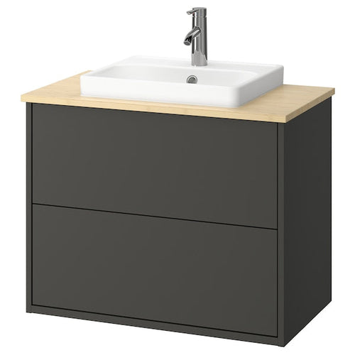 HAVBÄCK / ORRSJÖN - Washbasin/drawer/misc cabinet, dark grey/light bamboo,82x49x71 cm