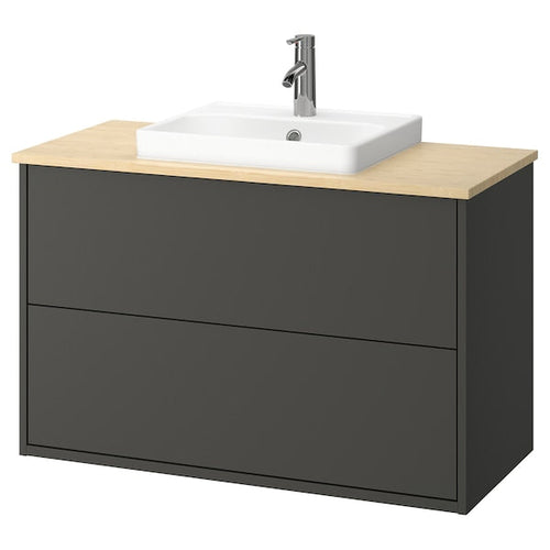 HAVBÄCK / ORRSJÖN - Washbasin/drawer/misc cabinet, dark grey/light bamboo,102x49x71 cm