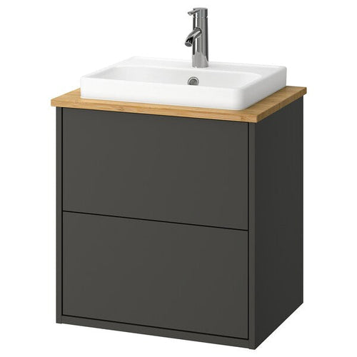 HAVBÄCK / ORRSJÖN - Washbasin/drawer/misc cabinet, dark grey/amber,62x49x71 cm