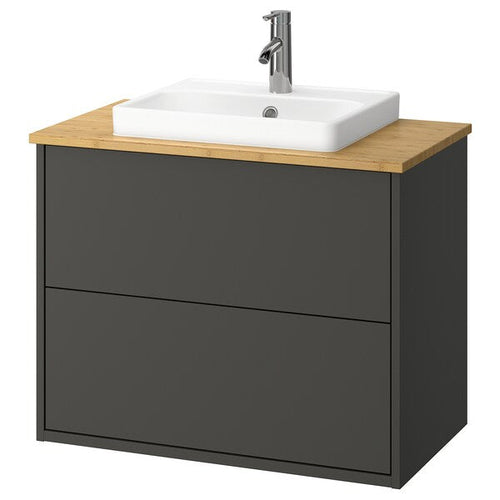 HAVBÄCK / ORRSJÖN - Washbasin/drawer/misc cabinet, dark grey/amber,82x49x71 cm