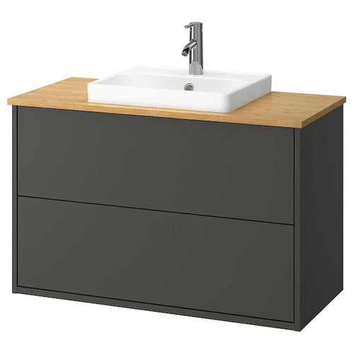 HAVBÄCK / ORRSJÖN - Washbasin/drawer/misc cabinet, dark grey/amber,102x49x71 cm