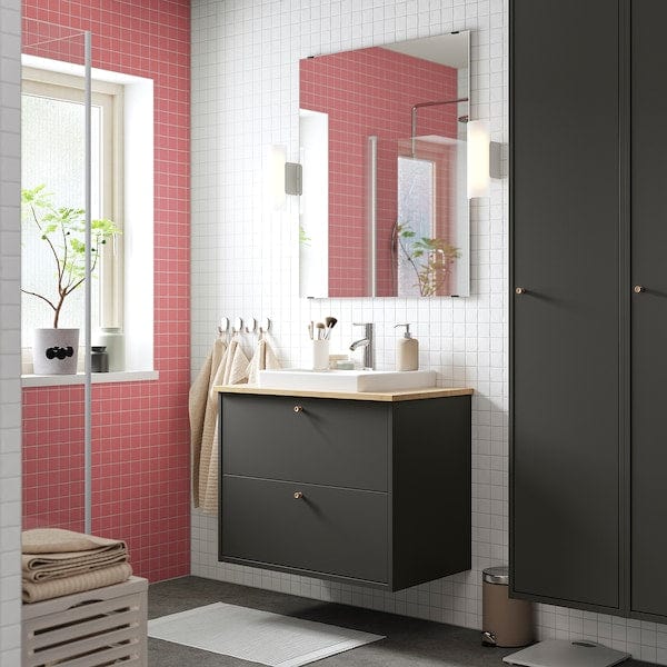 Ikea HAVBÄCK / ORRSJÖN - Washbasin/drawer/misc cabinet, dark grey/amber,82x49x71 cm