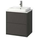HAVBÄCK / ORRSJÖN wash-stnd w drawers/wash-basin/tap, dark grey/white marble effect, 62x49x71 cm