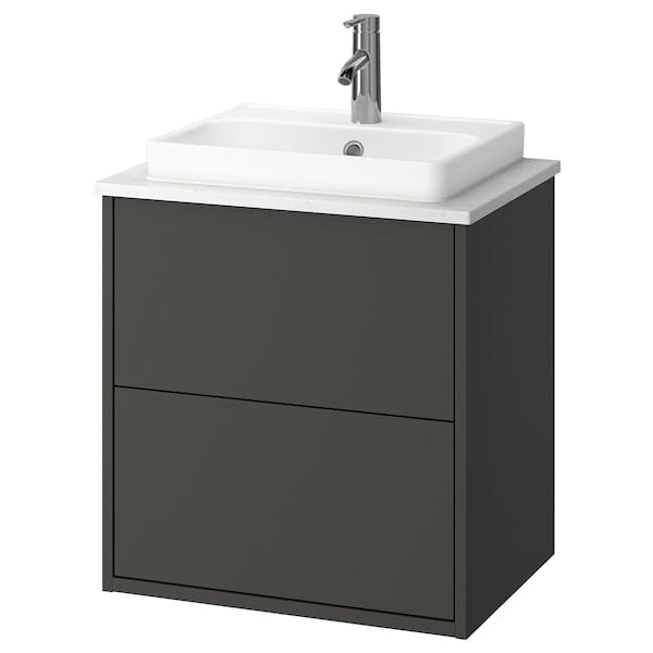 HAVBÄCK / ORRSJÖN - Washbasin/drawer/misc cabinet, dark grey/white marble effect,62x49x71 cm - best price from Maltashopper.com 09513958