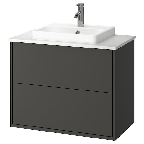 HAVBÄCK / ORRSJÖN - Washbasin/drawer/misc cabinet, dark grey/white marble effect,82x49x71 cm - best price from Maltashopper.com 29521373