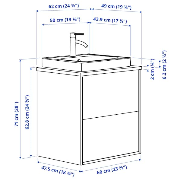 HAVBÄCK / ORRSJÖN - Washbasin/drawer/misc cabinet, dark grey/white marble effect,62x49x71 cm - best price from Maltashopper.com 09513958