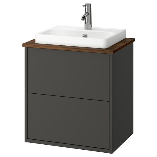 Ikea HAVBÄCK / ORRSJÖN - Washbasin/drawer/misc cabinet, dark grey/brown walnut effect,62x49x71 cm