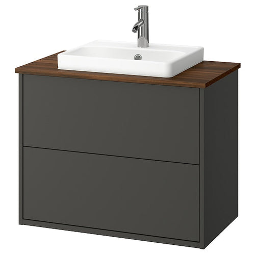 HAVBÄCK / ORRSJÖN - Washbasin/drawer/misc cabinet, dark grey/brown walnut effect,82x49x71 cm