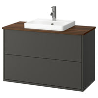 HAVBÄCK / ORRSJÖN - Washbasin/drawer/misc cabinet, dark grey/brown walnut effect,102x49x71 cm - best price from Maltashopper.com 29521542