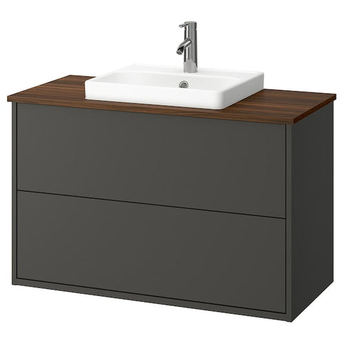 HAVBÄCK / ORRSJÖN - Washbasin/drawer/misc cabinet, dark grey/brown walnut effect,102x49x71 cm