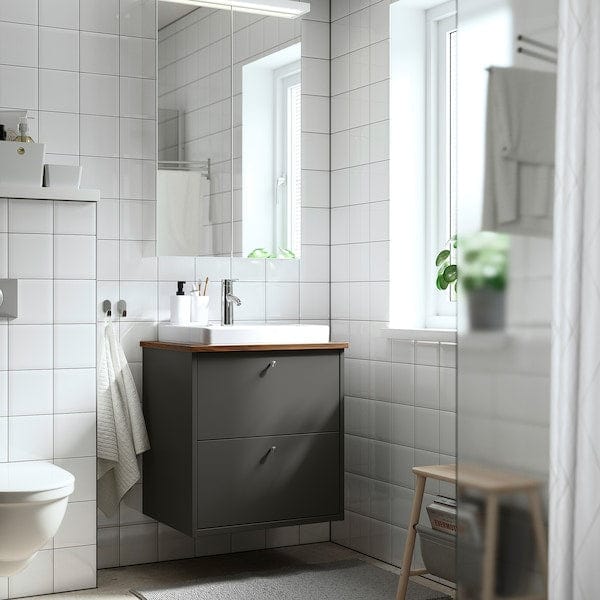 Ikea HAVBÄCK / ORRSJÖN - Washbasin/drawer/misc cabinet, dark grey/brown walnut effect,62x49x71 cm