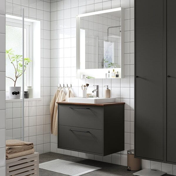 Ikea HAVBÄCK / ORRSJÖN - Washbasin/drawer/misc cabinet, dark grey/brown walnut effect,82x49x71 cm