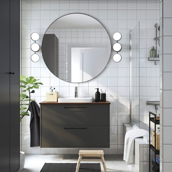 Ikea HAVBÄCK / ORRSJÖN - Washbasin/drawer/misc cabinet, dark grey/brown walnut effect,102x49x71 cm