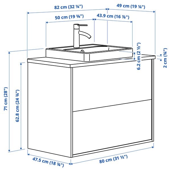 Ikea HAVBÄCK / ORRSJÖN - Washbasin/drawer/misc cabinet, dark grey/brown walnut effect,82x49x71 cm
