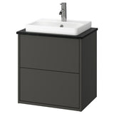 HAVBÄCK / ORRSJÖN wash-stnd w drawers/wash-basin/tap, dark grey/black marble effect, 62x49x71 cm