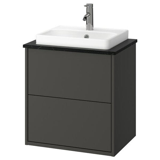 Ikea HAVBÄCK / ORRSJÖN - Washbasin/drawer/misc cabinet, dark grey/black marble effect,62x49x71 cm
