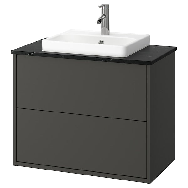 HAVBÄCK / ORRSJÖN - Washbasin/drawer/misc cabinet, dark grey/black marble effect,82x49x71 cm - best price from Maltashopper.com 59521376