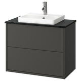 HAVBÄCK / ORRSJÖN wash-stnd w drawers/wash-basin/tap, dark grey/black marble effect, 82x49x71 cm