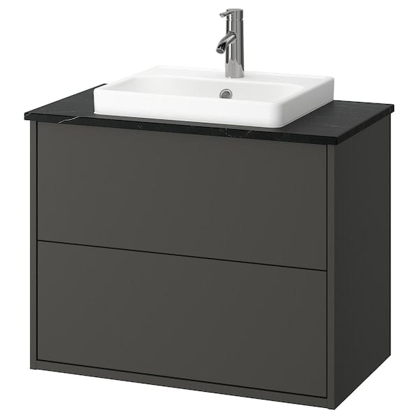 Ikea HAVBÄCK / ORRSJÖN - Washbasin/drawer/misc cabinet, dark grey/black marble effect,82x49x71 cm