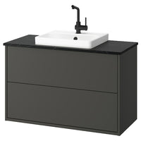 HAVBÄCK / ORRSJÖN - Washbasin/drawer/misc cabinet, dark grey/black marble effect,102x49x71 cm - best price from Maltashopper.com 29521537