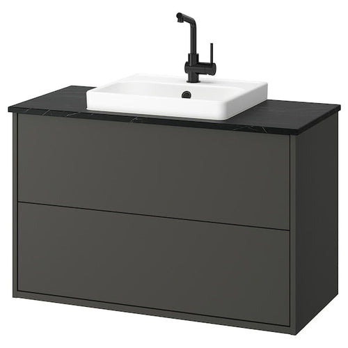 HAVBÄCK / ORRSJÖN - Washbasin/drawer/misc cabinet, dark grey/black marble effect,102x49x71 cm