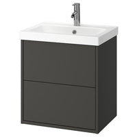 HAVBÄCK / ORRSJÖN wash-stnd w drawers/wash-basin/tap, dark grey, 62x49x69 cm