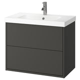 HAVBÄCK / ORRSJÖN wash-stnd w drawers/wash-basin/tap, dark grey, 82x49x69 cm
