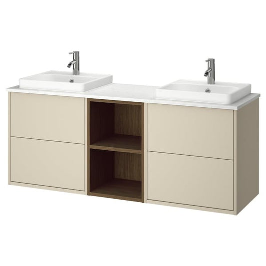 Ikea HAVBÄCK / ORRSJÖN - Washbasin/washbasin vanity unit, beige/brown oak-effect/white marble-effect, 162x49x71 cm