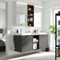 HAVBÄCK / ORRSJÖN - Washbasin/washbasin vanity unit, dark grey/brown oak effect/white marble effect,162x49x71 cm - best price from Maltashopper.com 59528410