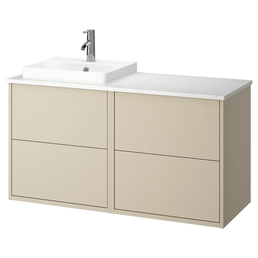 Ikea HAVBÄCK / ORRSJÖN - Washbasin/washbasin unit/mixer, beige/white marble effect,122x49x71 cm