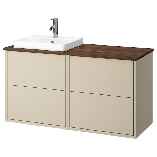 Ikea HAVBÄCK / ORRSJÖN - Washbasin/washbasin unit/mixer, beige/brown walnut effect,122x49x71 cm