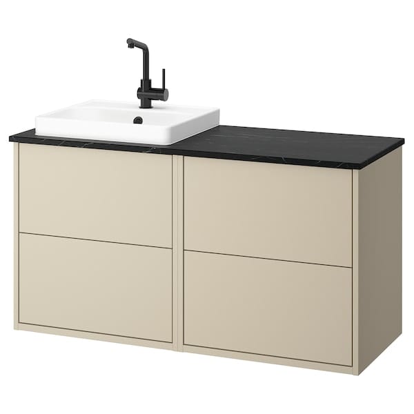 Ikea HAVBÄCK / ORRSJÖN - Washbasin/washbasin unit/mixer, beige/black marble effect,122x49x71 cm