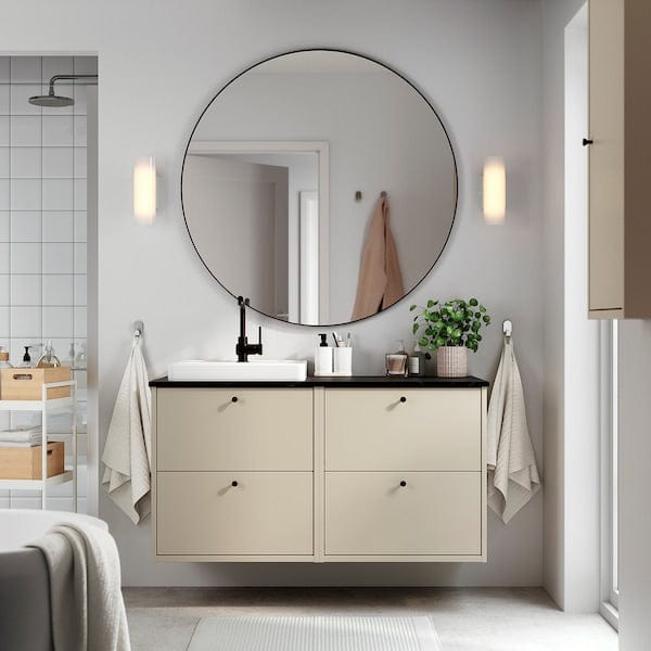 Ikea HAVBÄCK / ORRSJÖN - Washbasin/washbasin unit/mixer, beige/black marble effect,122x49x71 cm