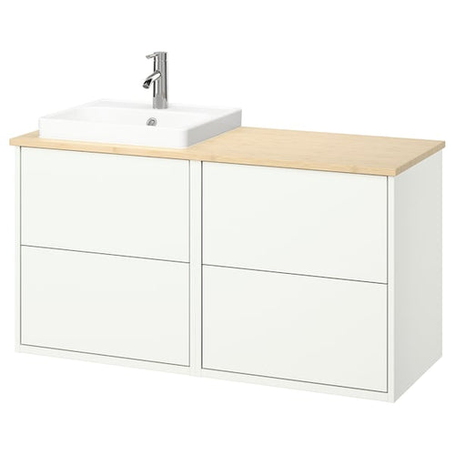 HAVBÄCK / ORRSJÖN - Washbasin/washbasin unit/mixer, white/light bamboo,122x49x71 cm