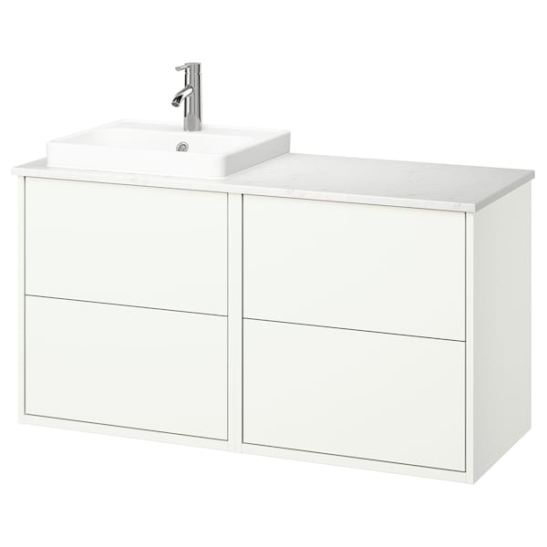 HAVBÄCK / ORRSJÖN - Washbasin/Washbasin/Mixer unit, white/white marble effect,122x49x71 cm - best price from Maltashopper.com 89528507