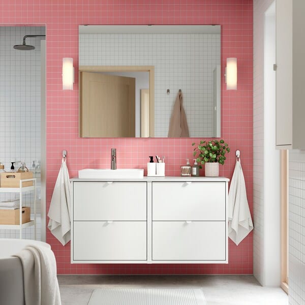 Ikea HAVBÄCK / ORRSJÖN - Washbasin/Washbasin/Mixer unit, white/white marble effect,122x49x71 cm