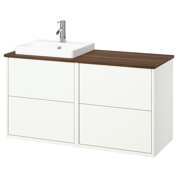 Ikea HAVBÄCK / ORRSJÖN - Washbasin/washbasin unit/mixer, white/brown walnut effect,122x49x71 cm