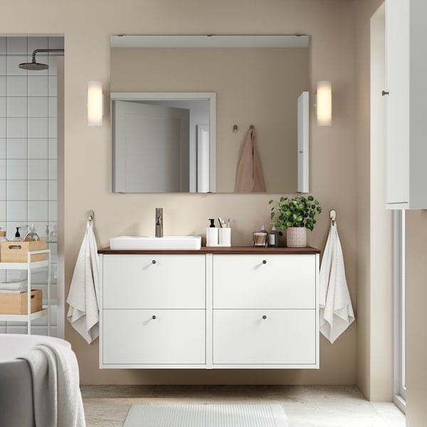 Ikea HAVBÄCK / ORRSJÖN - Washbasin/washbasin unit/mixer, white/brown walnut effect,122x49x71 cm