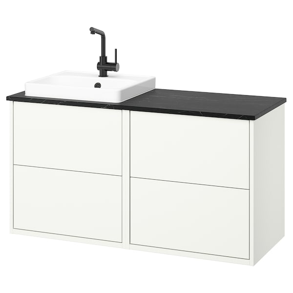 HAVBÄCK / ORRSJÖN - Washbasin/black marble-effect washbasin/mixer unit, 122x49x71 cm - best price from Maltashopper.com 09528511