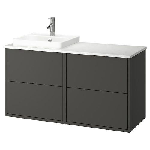 HAVBÄCK / ORRSJÖN - Washbasin/blender cabinet, dark grey/white marble effect,122x49x71 cm