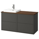 HAVBÄCK / ORRSJÖN wash-stand/wash-basin/tap, dark grey/brown walnut effect, 122x49x71 cm