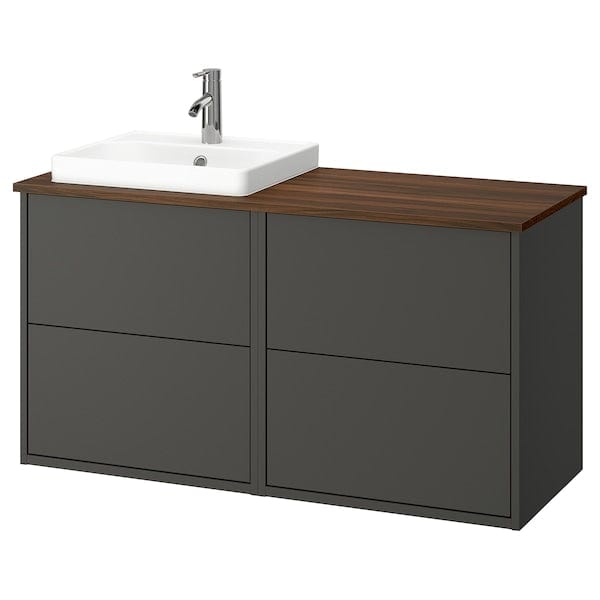 HAVBÄCK / ORRSJÖN - Washbasin/washbasin unit/mixer, dark grey/brown walnut effect,122x49x71 cm