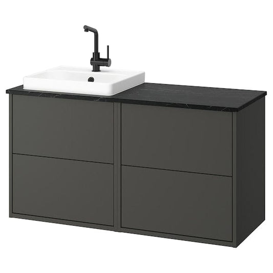 Ikea HAVBÄCK / ORRSJÖN - Washbasin/mixer unit, dark grey/black marble effect,122x49x71 cm