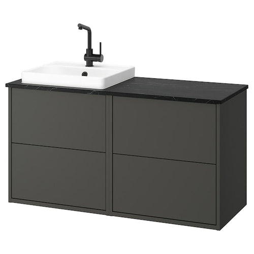 HAVBÄCK / ORRSJÖN - Washbasin/mixer unit, dark grey/black marble effect,122x49x71 cm