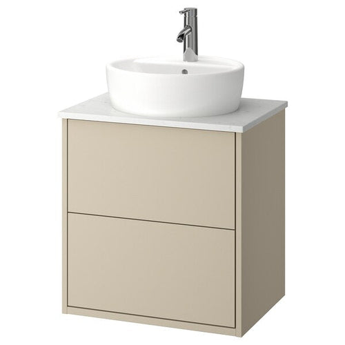 HAVBÄCK / TÖRNVIKEN - Washbasin/drawer/misc cabinet, beige/white marble effect,62x49x79 cm