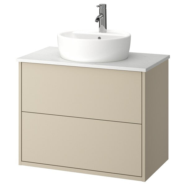 HAVBÄCK / TÖRNVIKEN - Washbasin/drawer/misc cabinet, beige/white marble effect,82x49x79 cm - best price from Maltashopper.com 89521407