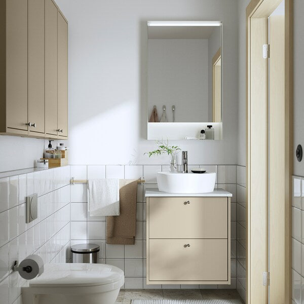 HAVBÄCK / TÖRNVIKEN - Washbasin/drawer/misc cabinet, beige/white marble effect,62x49x79 cm - best price from Maltashopper.com 69513823