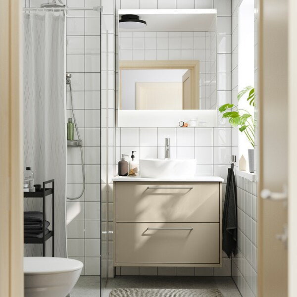 HAVBÄCK / TÖRNVIKEN - Washbasin/drawer/misc cabinet, beige/white marble effect,82x49x79 cm - best price from Maltashopper.com 89521407