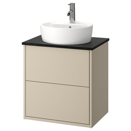 Ikea HAVBÄCK / TÖRNVIKEN - Washbasin/drawer/misc cabinet, beige/black marble effect,62x49x79 cm