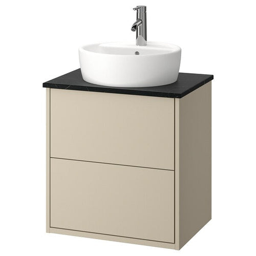 HAVBÄCK / TÖRNVIKEN - Washbasin/drawer/misc cabinet, beige/black marble effect,62x49x79 cm